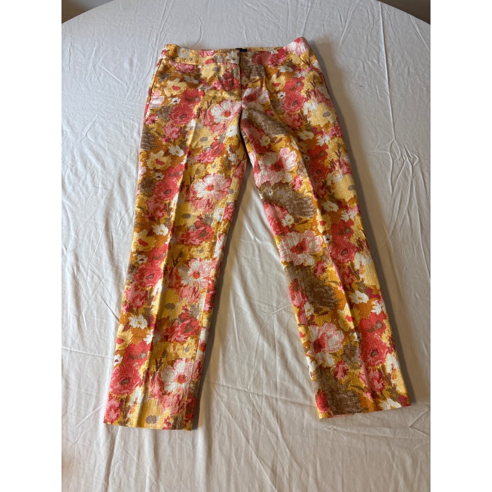 Talbots Signature Floral Pants Womens 6P Orange Pink Yellow Excellent Straight